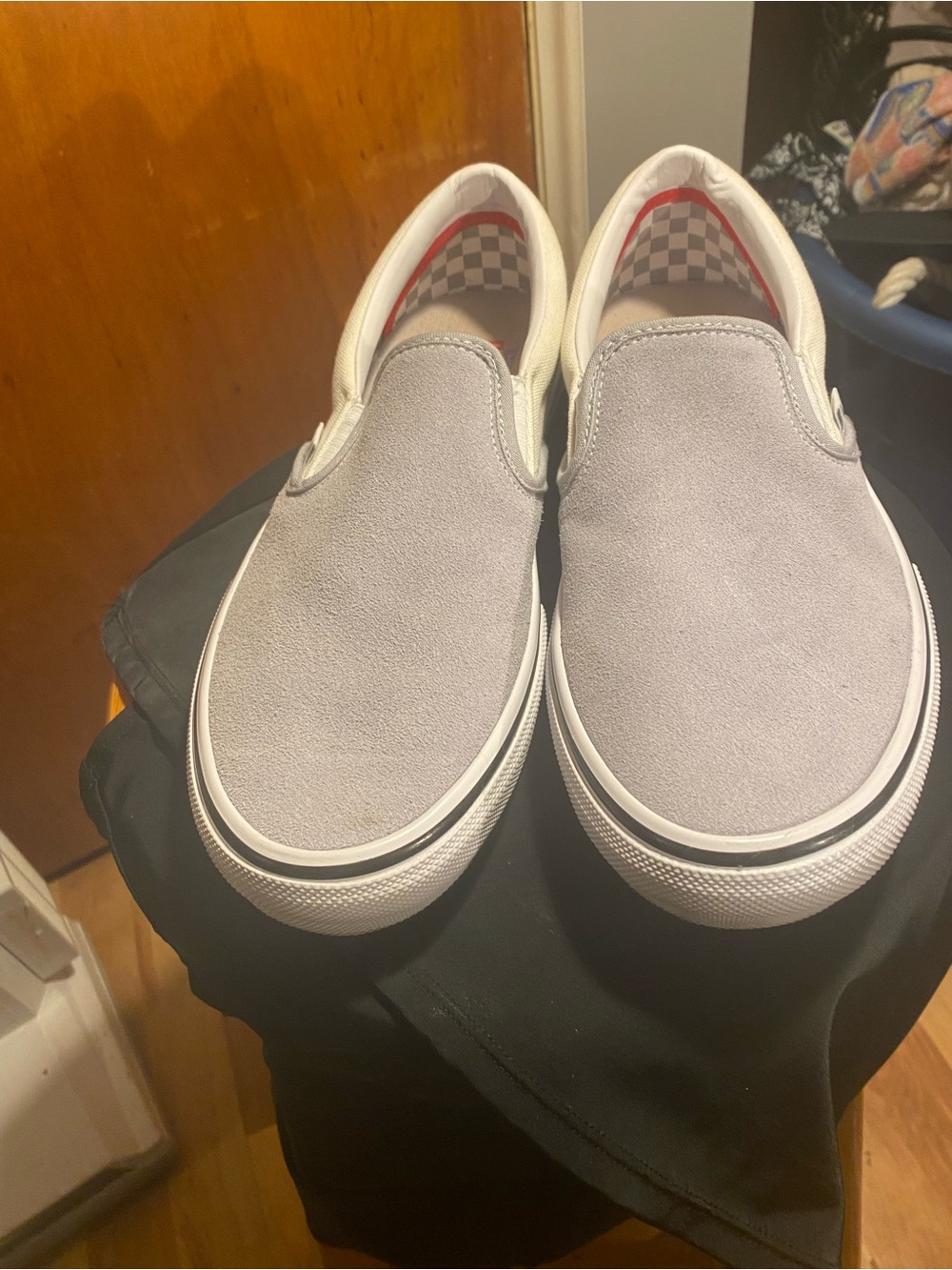 Vans Slip-On Suede Loafers in Light Gray and White
